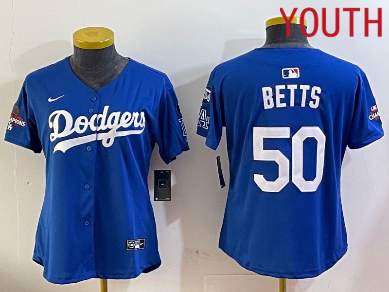 Youth Los Angeles Dodgers #50 Betts Blue Game 2024 Nike MLB Jersey style 12054